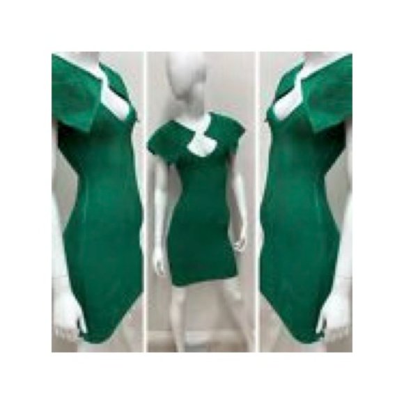 Herve Leger Womens Green Embossed Shoulder-Flap Bandage Bodycon Dress, S - Picture 1 of 4
